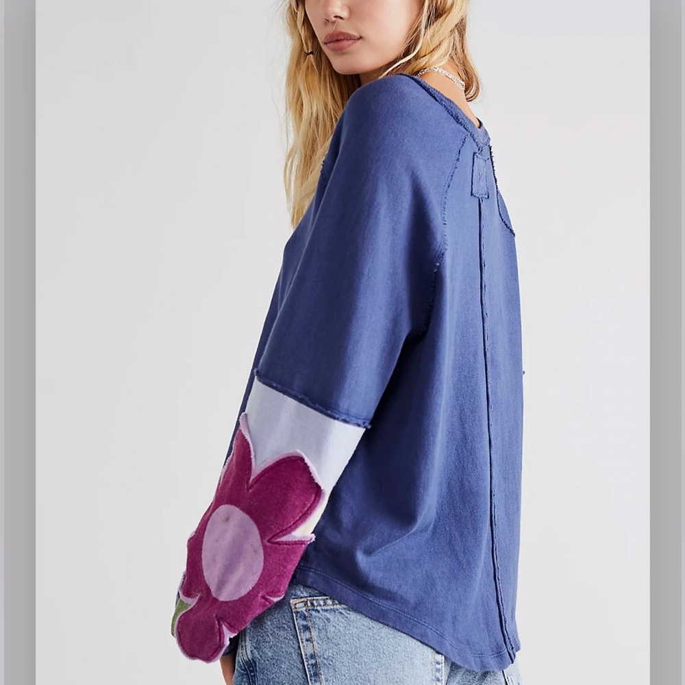 Free people Petunia Tee Flower Patches Groovy Hippie Long SleeveTop M - Picture 3 of 9